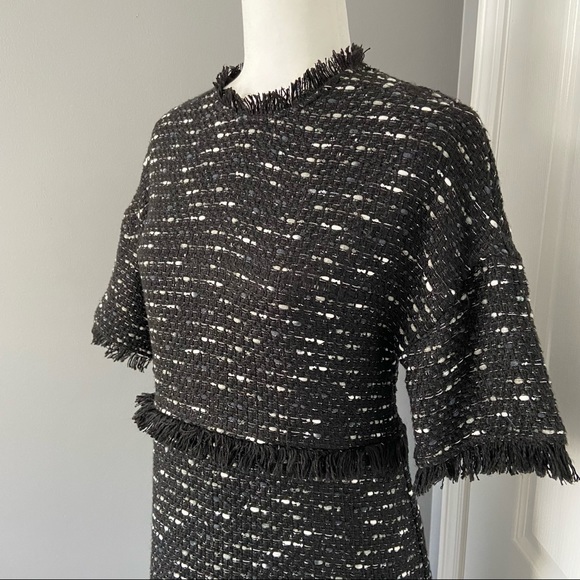 Blogger Classic!! ZARA BNWT Tweed Fringe Hem Midi Dress - Picture 5 of 8